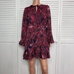 TED BAKER Verino Floral Print Long Sleeve Tiered Mini Dress Size 3